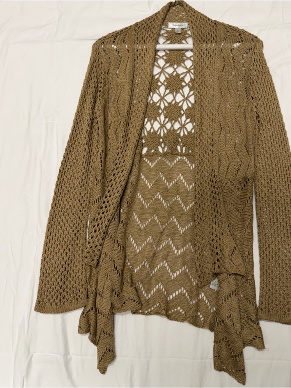 Open-Front Crochet Cardigan Sweater - Tan